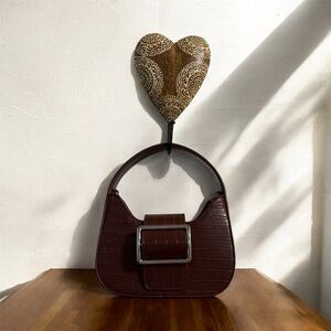 Urban Outfitters Elegant Brown Croc-Embossed Mini Handbag